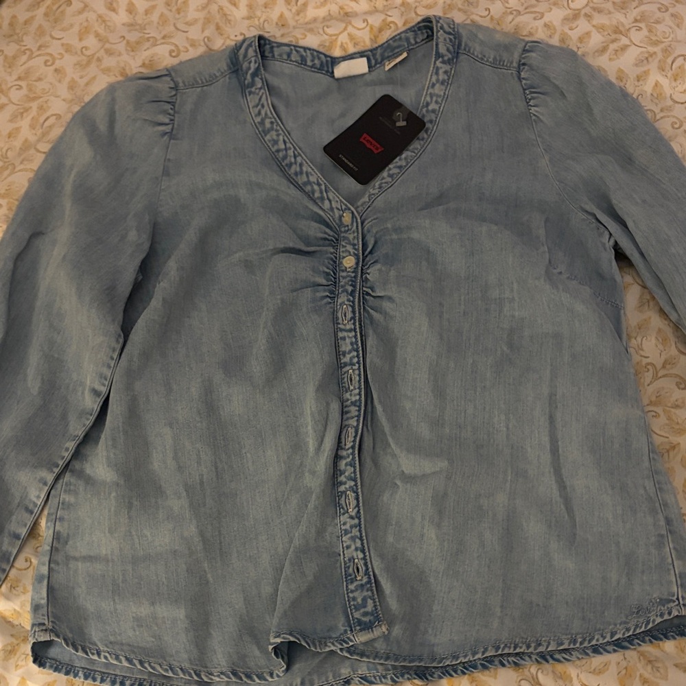Lightwash Denim Button-Front Blouse